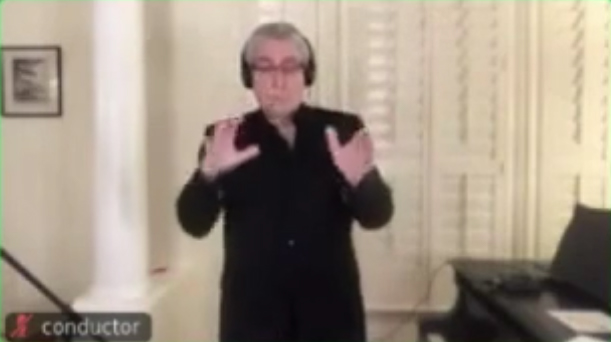 Stanford conductor using Jacktrip and recorded on Zoom