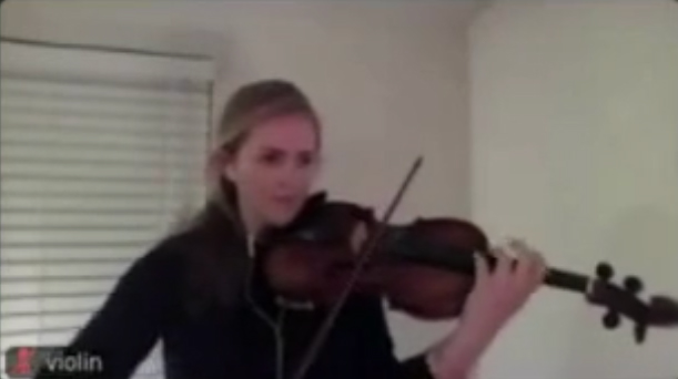 Stanford orchestra member using Jacktrip and recorded on Zoom