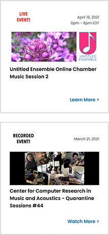 Performance panels examples to promote the Performances web page